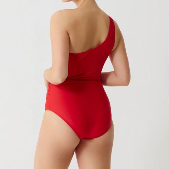 J.Crew Plus Size Sleek Ruched One-Shoulder One-Piece Swimsuit in Red Size 24 NWT - Picture 3 of 7